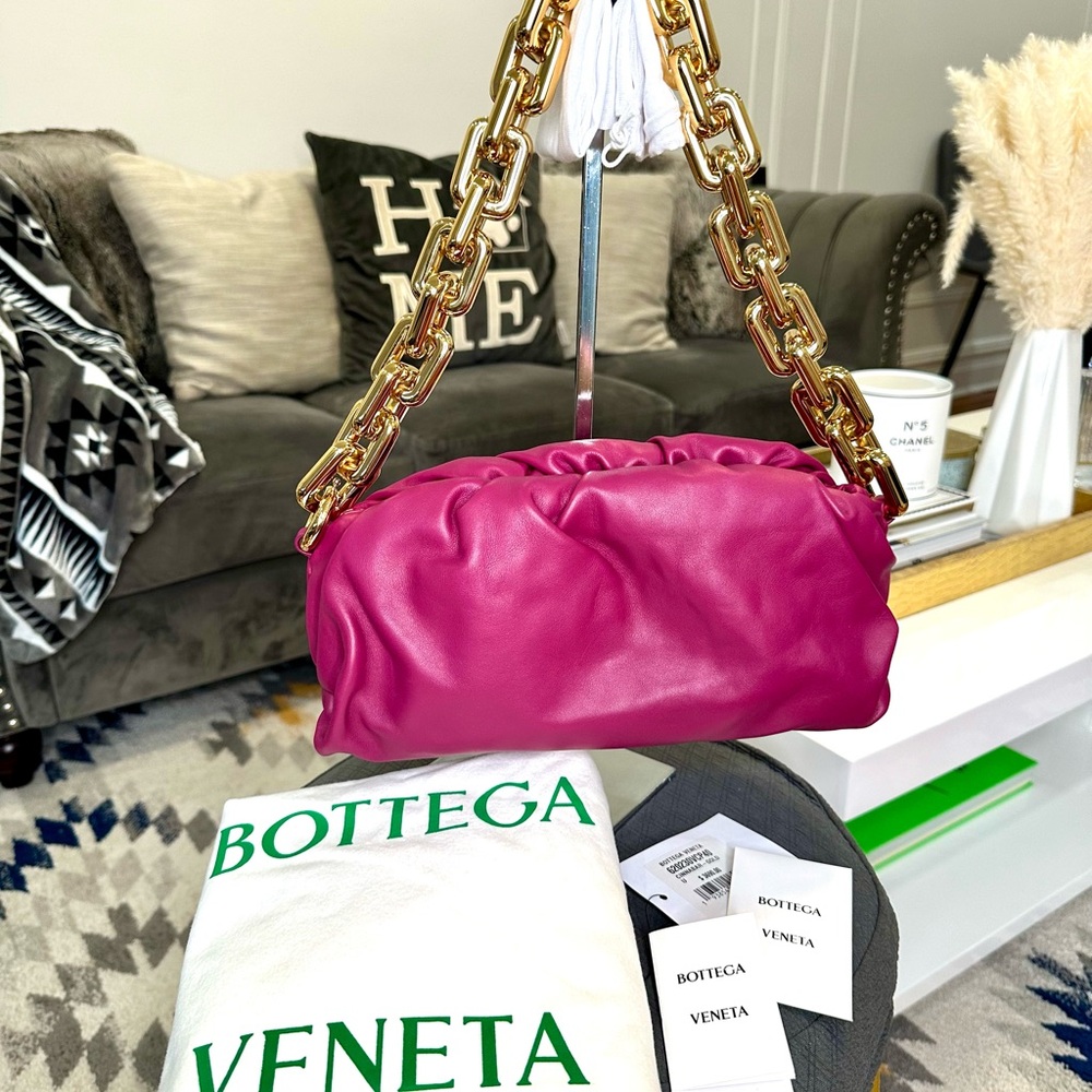 Bottega Veneta Fuchsia Leather Shoulder Bag with Gold Chain
